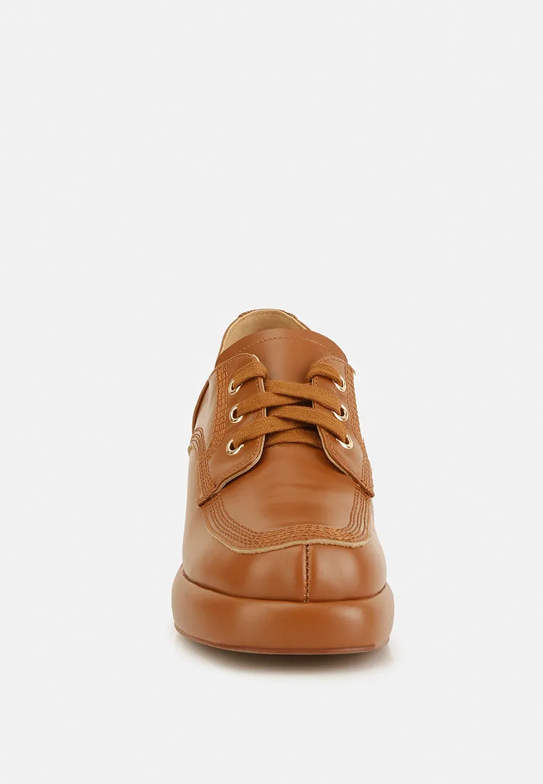 Quecha Leather Block Heel Oxfords in Tan