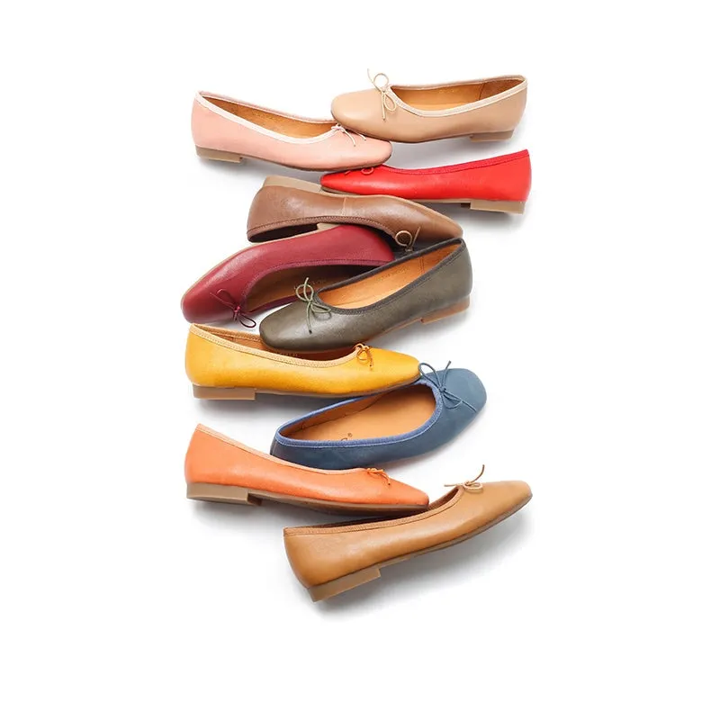 Round Toe Sheepskin Ballerina Shoes Bow-Detail 12 colors