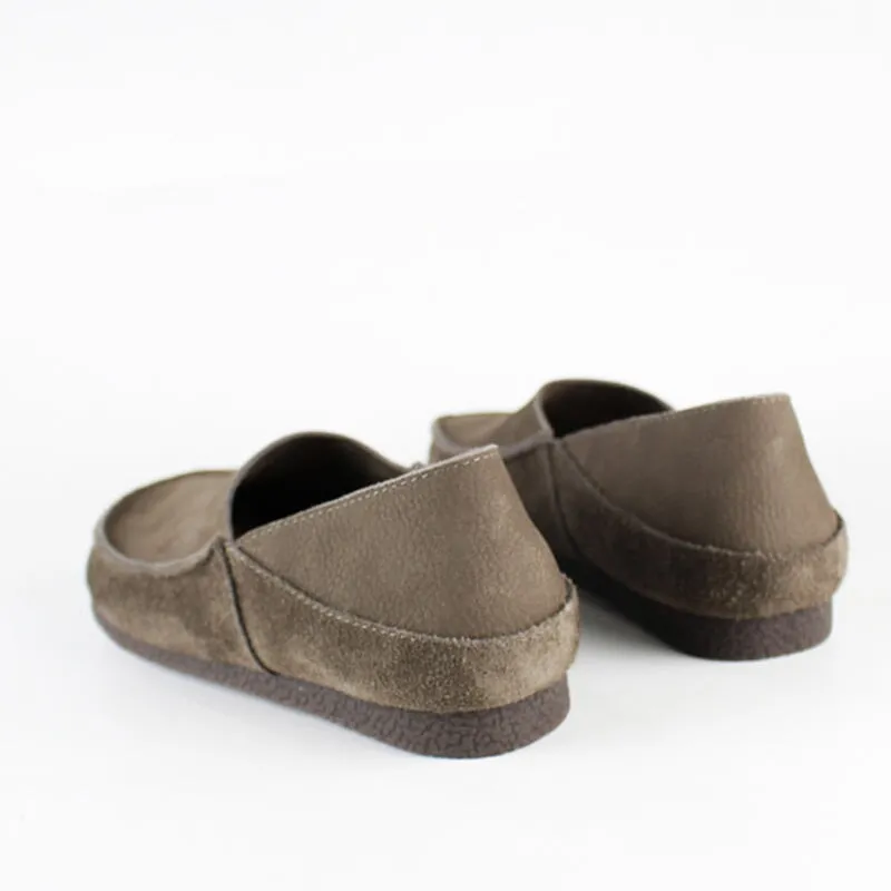 Soft Leather Loafers Breathable Slip Ons Handmade Gray/Khaki