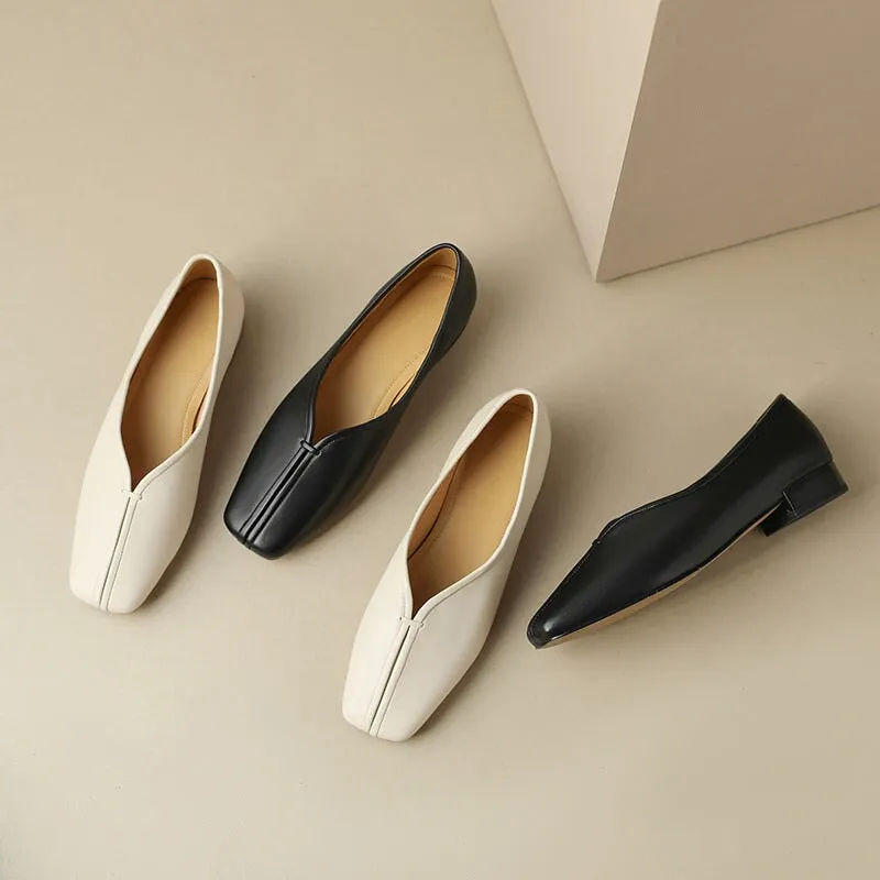 Soft Leather Slip On Loafers in Apricot/Black/Brown