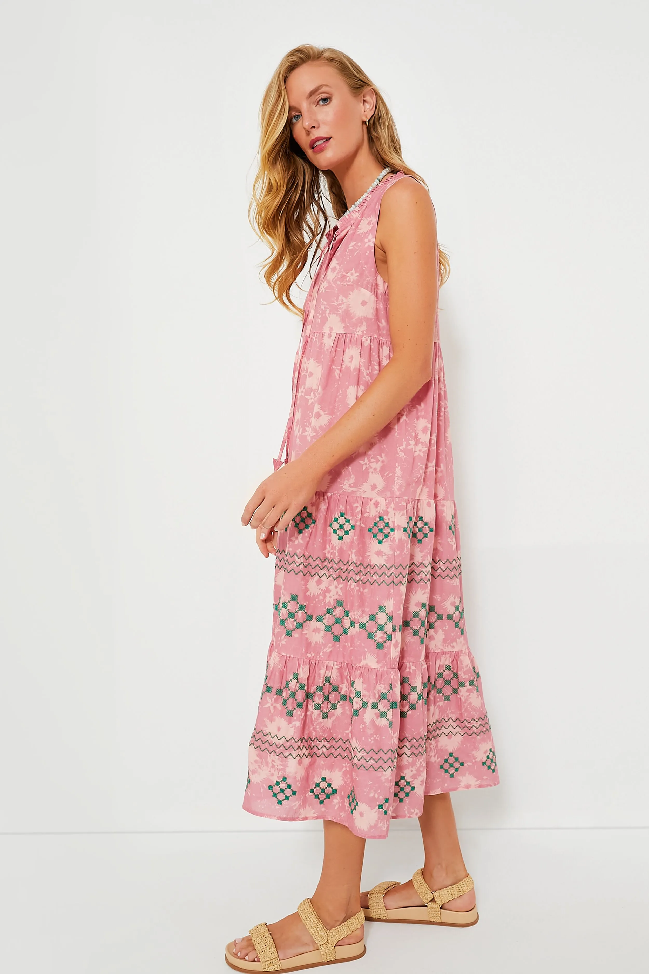 Strawberry Blossom Embroidered Salty Paloma Caftan