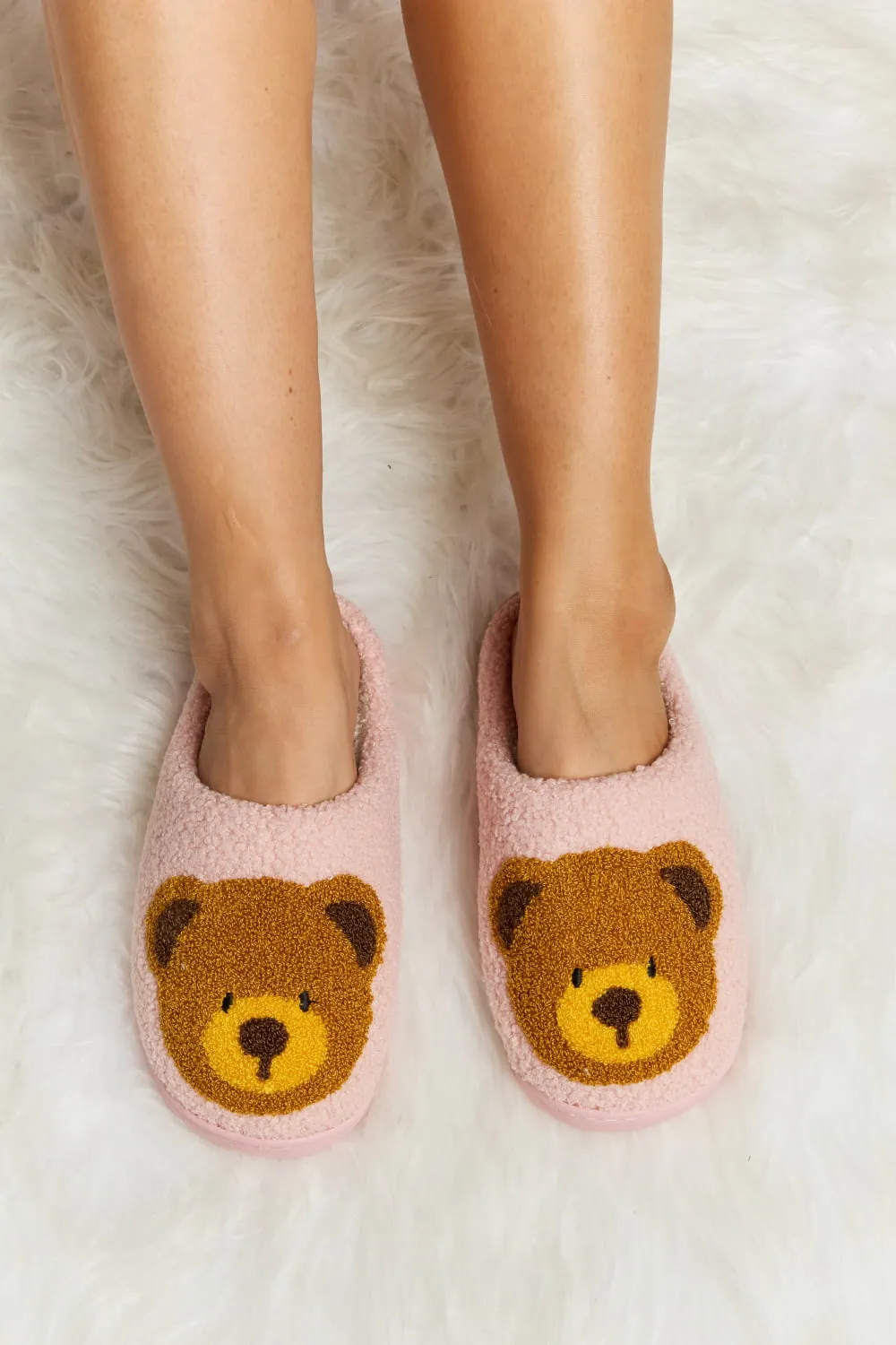 Teddy Bear Print Plush Slide Slippers