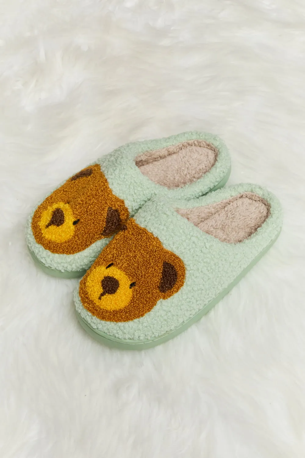 Teddy Bear Print Plush Slide Slippers