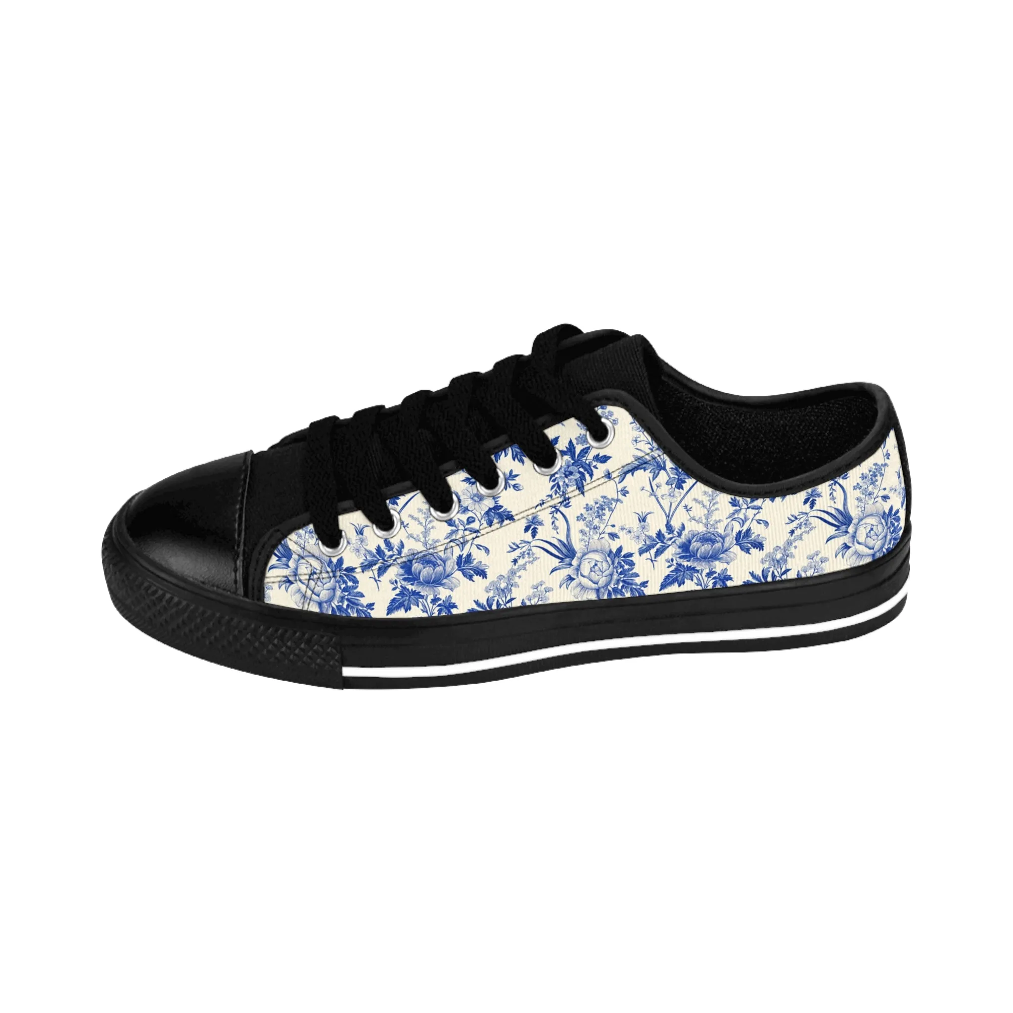 Vintage Blue Floral Pattern Women's Sneakers