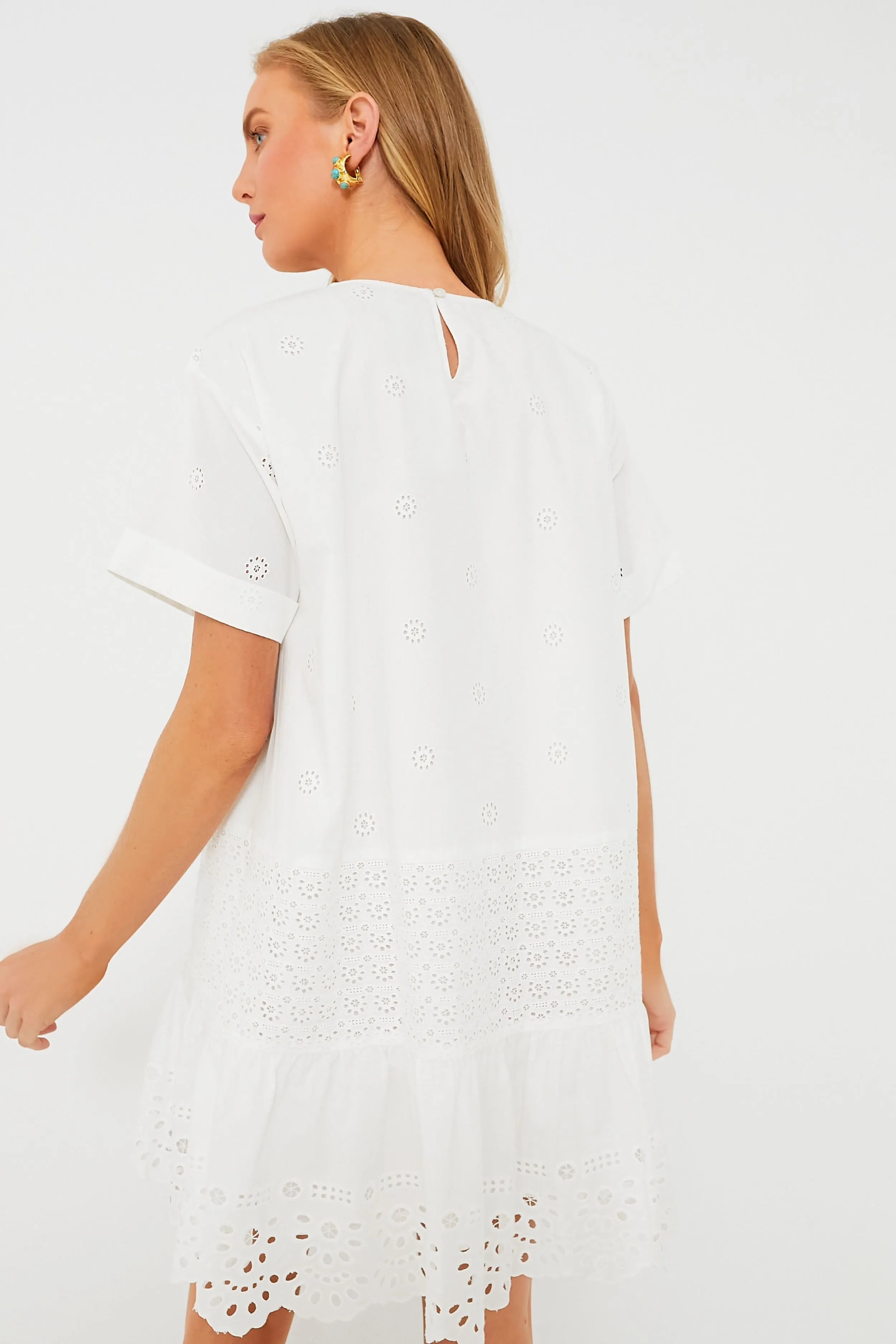 White Elysse Embroidery Shortsleeve Tunic