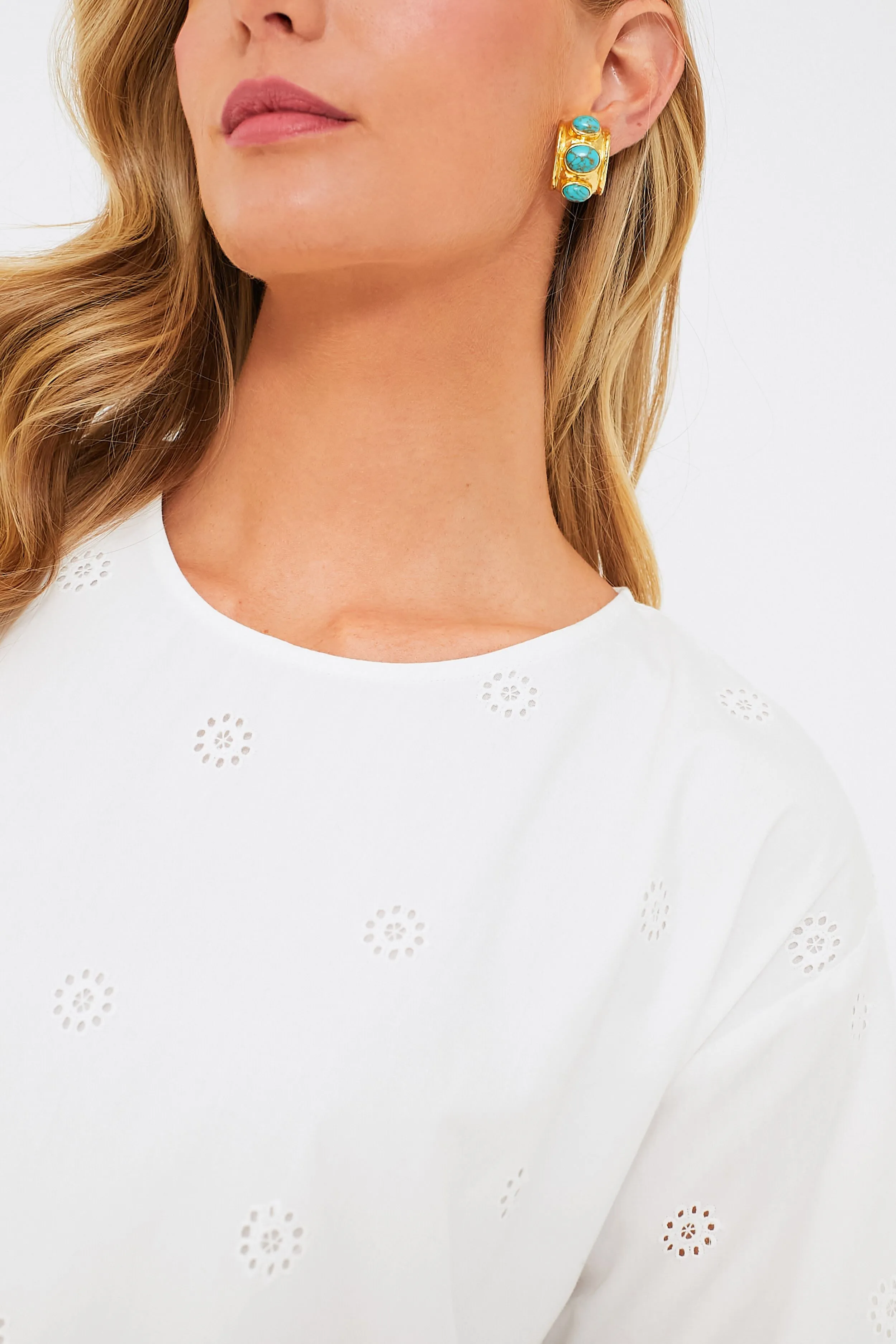 White Elysse Embroidery Shortsleeve Tunic