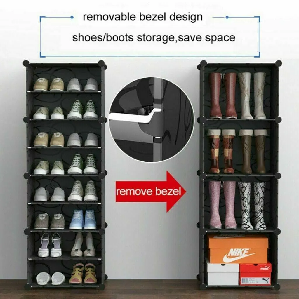 Zemic DIY Shoe Storage Cabinet, Plastic Shoe Rack Organiser to 30 Pair Shoes, foldable Shoe Storage with Shelves and Door for All Kinds of Shoes, Books, Toys and Clothing (12-Shelf, Grey)