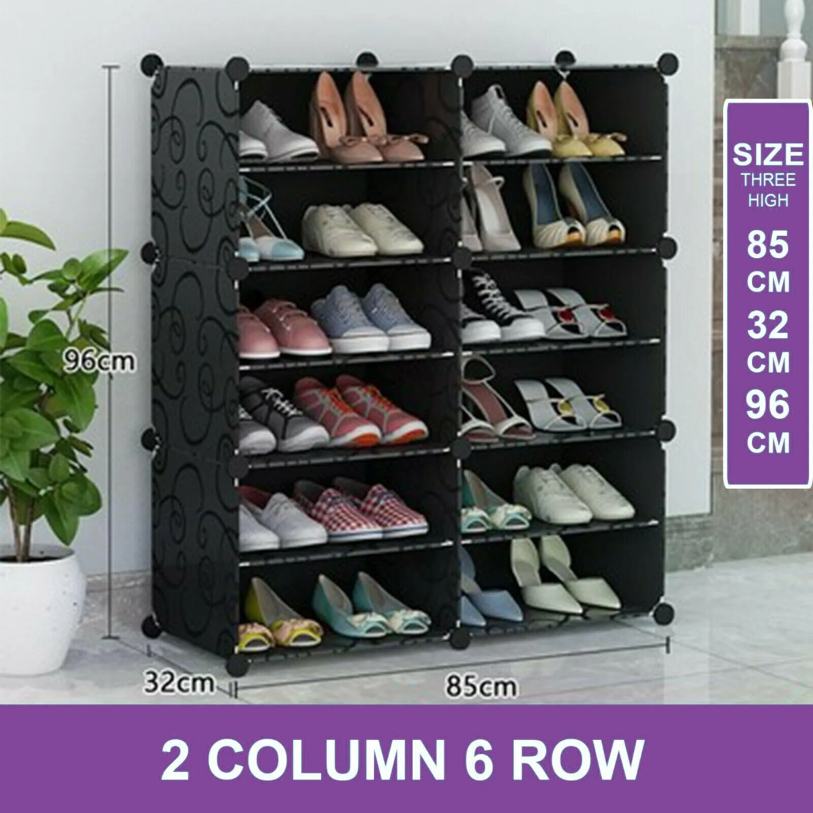 Zemic DIY Shoe Storage Cabinet, Plastic Shoe Rack Organiser to 30 Pair Shoes, foldable Shoe Storage with Shelves and Door for All Kinds of Shoes, Books, Toys and Clothing (12-Shelf, Grey)